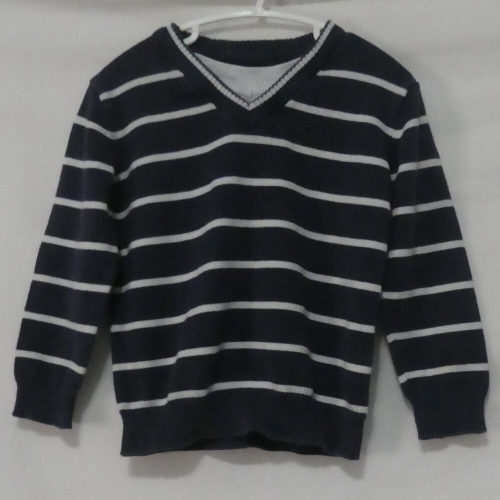 MATALAN RETAIL LTD. | 2-3 years | Navy Blue and White Striped V-Neck Sweater